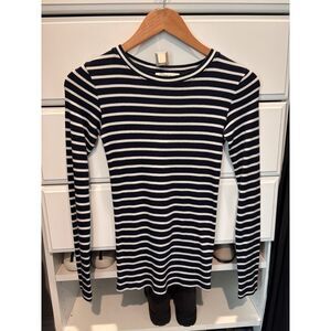Vince Navy White Breton Striped Long Sleeve Top XS